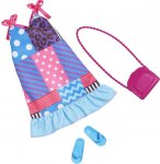 MATTEL - HBV36 - HABIT BARBIE - ACCESSOIRE POUPEE - ROBE BLEUE ET ROSE + SAC A MAIN + CLAQUETTE - VETEMENT POUPEE