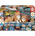 PUZZLE 3 PETITS CHATONS TIGRES DANS UNE VALISE  200 PIECES - COLLECTION ANIMAUX - EDUCA - 18065