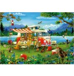 PUZZLE CAMPING AU BORD DU LAC AVEC COMBI VOLKSWAGEN 1000 PIECES - COLLECTION PAYSAGE ET MONTAGNE - EDUCA - 19922