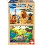 PUZZLE EN BOIS DISNEY : ROI LION SIMBA NALA TIMON PUMBAA - LIVRE DE LA JUNGLE : BALOO MOWGLI 2 X 50 PIECES - EDUCA - 13144