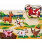 PUZZLE EN BOIS LES ANIMAUX DE LA FERME - 6 PIECES - EICHHORN - PUZZLE A ENCASTRER - PUZZLE AVEC BOUTONS