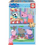 PUZZLE EN BOIS PEPPA LE COCHON AU MARCHE / PEPPA PIG ET REPAS EN FAMILLE 2 X 25 PIECES - EDUCA - 18078