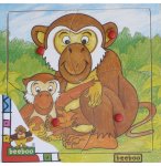 PUZZLE EN BOIS SINGE ET SON PETITS 4 PIECES - BEEBOO - PUZZLE A ENCASTRER AVEC BOUTONS - 0000002C