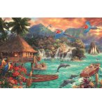 PUZZLE ISLANDE LIFE : OCEAN ET DAUPHIN PERROQUET ET MAISON SUR PILOTIS 2000 PIECES MONTAGE - COLLECTION PAYSAGE - CLEMENTONI - 32569