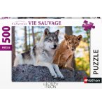 PUZZLE LOUP ET LE LION - 500 PIECES - COLLECTION  ANIMAUX SAUVAGES - NATHAN - 873159
