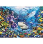 PUZZLE OCEAN LES REQUINS LE ROI DE LA MER DAUPHINS SUR LE RECIF DE CORAIL 500 PIECES - RAVENSBURGER - 150397