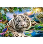 PUZZLE PAYSAGE PARADISIAQUE ET TIGRE BLANC BENGALE - OISEAUX ET PAONS 1500 PIECES - COLLECTION ANIMAUX SAUVAGES
