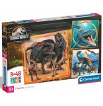 PUZZLES JURASSIC WORLD : T REX ET AUTRES DINOSAURES FEROCES 3 X 48 PIECES - SUPERCOLOR - CLEMENTONI - 25314