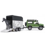 VEHICULE LAND ROVER DEFENDER + REMORQUE + CHEVAL - BRUDER - 02592