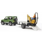 VEHICULE LAND ROVER + REMORQUE + MINI PELLE JCB + PERSONNAGE - BRUDER - 02593