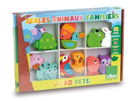 12 PERLES A ENFILER EN BOIS ANIMAUX FAMILIERS - VILAC - 1504