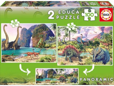 2 PUZZLES AU PAYS DES DINOSAURES 100 PIECES - DINOS - EDUCA - 15620