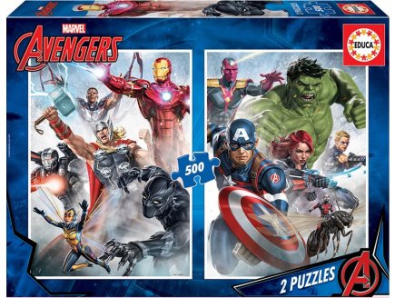 2 PUZZLES AVENGERS : HULK CAPTAIN AMERICA IRON MAN 500 PIECES - COLLECTION SUPER HEROS - EDUCA - 17994