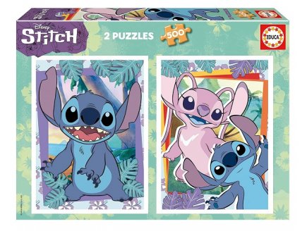 2 PUZZLES DISNEY STITCH : PORTRAITS DE STITCH & ANGEL 2 X 500 PIECES - DESSIN ANIME - EDUCA - 19732