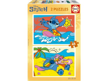 2 puzzles Disney Stitch : Stitch & Ange a la plage 2 x 48 pi�ces - dessin anim� - Educa - 20466