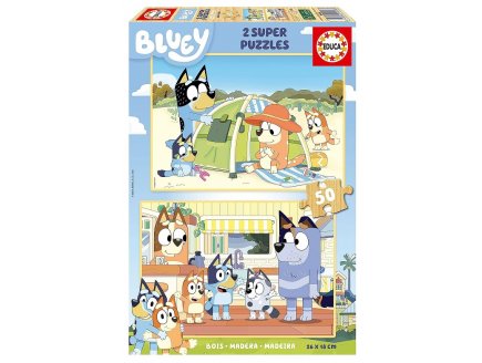 2 PUZZLES EN BOIS BLUEY : JOURNEE DETENTE 2 X 50 PIECES - DESSIN ANIME - EDUCA - 19408