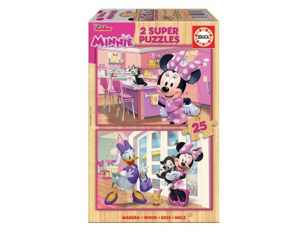 2 PUZZLES EN BOIS DISNEY : MINNIE, DAISY ET FIGARO 2 X 25 PIECES - DESSIN ANIME - EDUCA - 17625