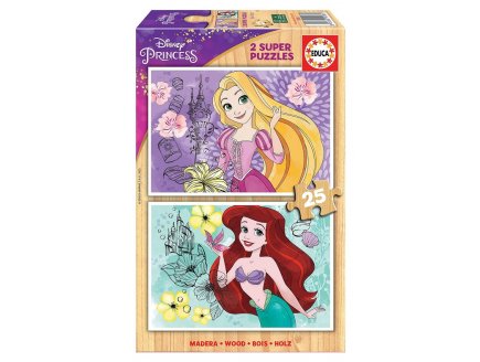 2 PUZZLES EN BOIS DISNEY PRINCESS : RAIPONCE & ARIEL 2 X 25 PIECES - DESSIN ANIME - EDUCA - 19288