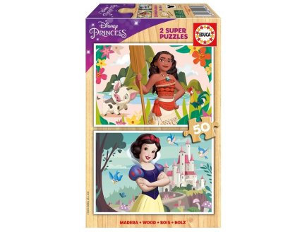 2 PUZZLES EN BOIS DISNEY PRINCESS : VAIANA & BLANCHE NEIGE 2 X 50 PIECES - DESSIN ANIME - EDUCA - 19961