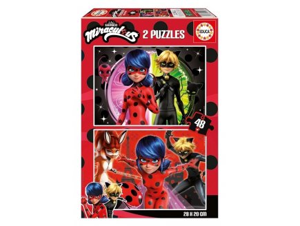 2 PUZZLES MIRACULOUS : LADYBUG, CHAT NOIR ET RENA ROUGE 2 x 48 PIECES - DESSIN ANIME - EDUCA - 19968