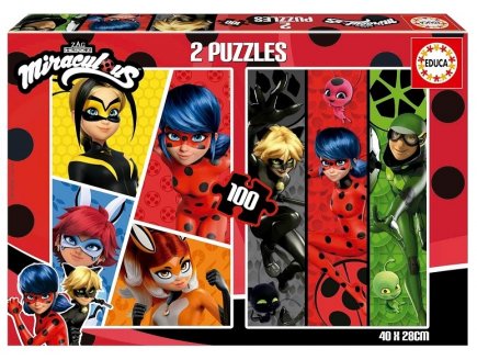 2 PUZZLES MIRACULOUS : LADYBUG ET SES AMIS SUPER-HEROS 2 x 100 PIECES - DESSIN ANIME - EDUCA - 19969