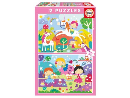 2 PUZZLES MONDE MAGIQUE : LICORNES ET FEES 2 x 48 PIECES - AMIS ENCHANTE - EDUCA - 19993