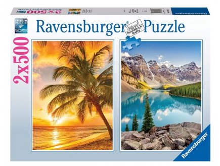 2 puzzles plage paradisiaque et lac de montagne 500 pieces - evasion, paysage - Ravensburger - 172672