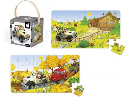 2 puzzles progressifs lovely - jack et sa jeep 24 - 36 pieces - Janod - j02765