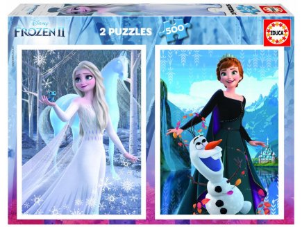 2 PUZZLES REINE DES NEIGES : ELSA ANNA OLAF 500 PIECES - COLLECTION DISNEY - EDUCA - 19016