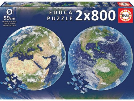 2 puzzles ronds de la plan?te et de la terre 800 pi?ces - collection carte du monde - Educa - 19039
