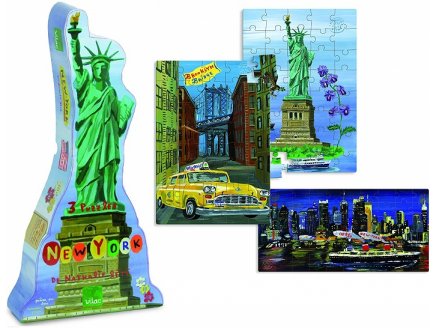 3 PUZZLES ENFANT NEW-YORK 40 - 60 - PIECES - COLLECTION NATHALIE LETE - VILAC - 8640