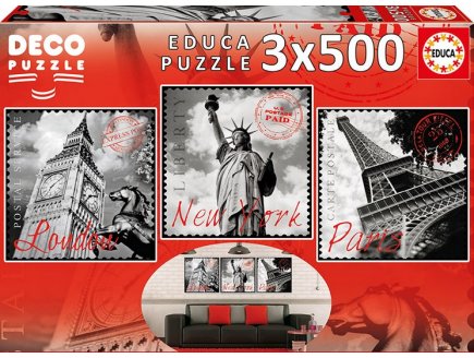 3 puzzles les grandes villes du monde : paris londres et new-york 500 pieces - Educa - 17096