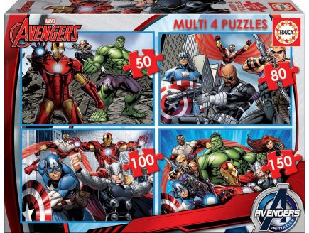 4 PUZZLES ENFANT AVENGERS 50 - 80 - 100 - 150 PIECES - EDUCA - 16331