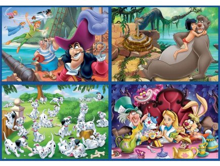 4 puzzles enfant disney : 101 dalmatiens - livre de la jungle - peter pan - alice  50 - 80 - 100 - 150 pieces - Educa - 18105