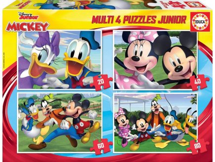 4 PUZZLES ENFANT DISNEY : MICKEY PLUTO DINGO MINNIE ET DONALD 20 - 30 - 60 - 80 PIECES - EDUCA - 18627