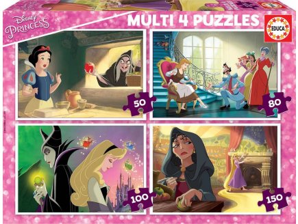 4 PUZZLES EVOLUTIF ENFANT LES PRINCESSES DISNEY : RAIPONCE - BLANCHE NEIGE - CENDRILLON - AURORE 50 - 80 - 100 - 150 PIECES - EDUCA - 18626