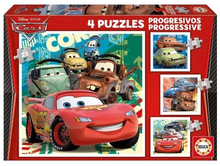 4 PUZZLES PROGRESSIFS CARS DISNEY PIXAR : FLASH MCQUEEN ET SES AMIS 12 / 16 / 20 / 25 PIECES - EDUCA - 14942