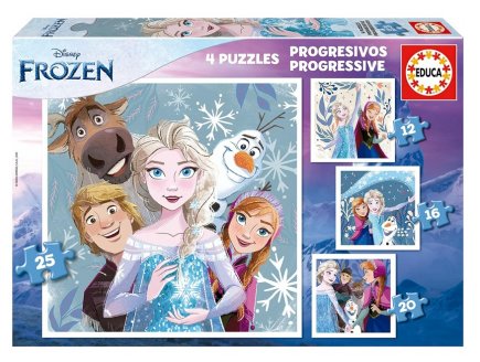 4 puzzles progressifs Disney Frozen : Elsa, Anna et ses amis 12 / 16 / 20 / 25 pièces - Educa - 19735