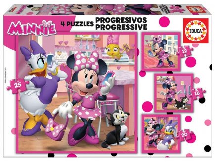 4 PUZZLES PROGRESSIFS DISNEY : MINNIE ET SON AMIE DAISY 12 / 16 / 20 / 25 PIECES - EDUCA - 17630