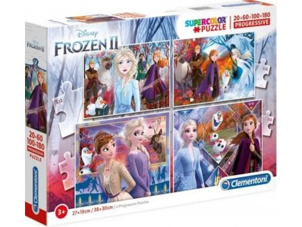 4 puzzles Progressifs la Reine des Neiges : Elsa Anna Olaf Sven 20 - 60 - 100 - 180 pi�ces - Clementoni 21411
