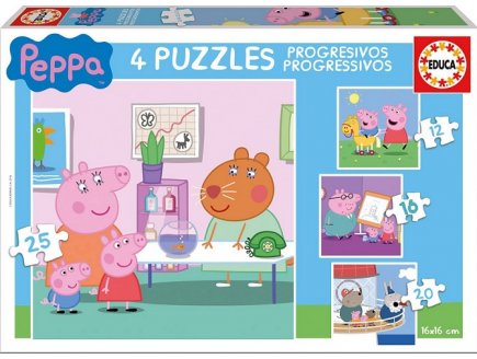 4 PUZZLES PROGRESSIFS : PEPPA LE COCHON / PIG 12 - 16 - 20 - 25 PIECES - EDUCA - 16817