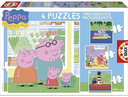 4 PUZZLES PROGRESSIFS : PEPPA LE COCHON / PIG 6 - 9 - 12 - 16 PIECES - EDUCA - 15918