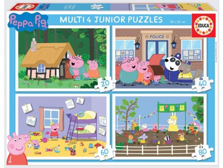 4 PUZZLES PROGRESSIFS PEPPA LE COCHON / PIG - EN FORET - EN VILLE - DANS LA CHAMPRE ET AU PARC 20 - 40 - 60 - 80 PIECES - EDUCA 18645