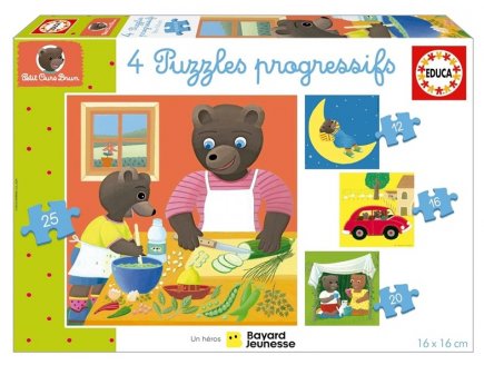 4 puzzles progressifs Petit Ours Brun : En famille 12 / 16 / 20 / 25 pieces - Educa - 19884