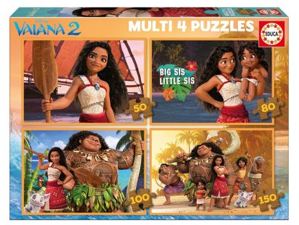 4 puzzles progressifs Vaiana 2 Disney : Famille & Amis 50 / 80 / 100 / 150 pieces - Educa - 20104