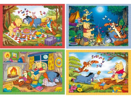 4 puzzles progressifs winnie l'ourson : dans la foret - au coin du feu 12 - 16 - 20 - 24 pieces - Clementoni 21514