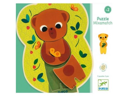 5 PUZZLES EN BOIS MIXAMATCH - 3 PIECES - DJECO - PUZZLE A ENCASTRER - DJ01553