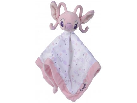 Angel doudou plat avec lange blanc et rose 40 x 40 cm - peluche Disney collection lilo et stitch - nicotoy
