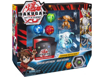 BAKUGAN BATTLE PLANET - BATTLE PACK AURELUS LUPITHEON ET HAOS VICEROX : 5 BOULES - 10 BAKUCORES - SPIN MASTER 20115152