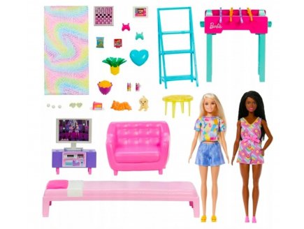 Barbie Le Grand Sjour + La chambre  Couch + 22 accessoires + 2 poupes mannequins - Mattel - HYT64